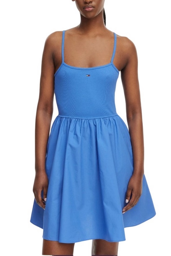 TOMMY JEANS RIB POPLIN MIX STRAPPY DRESS ΦΟΡΕΜΑ ΓΥΝΑΙΚΕΙΟ BLUE