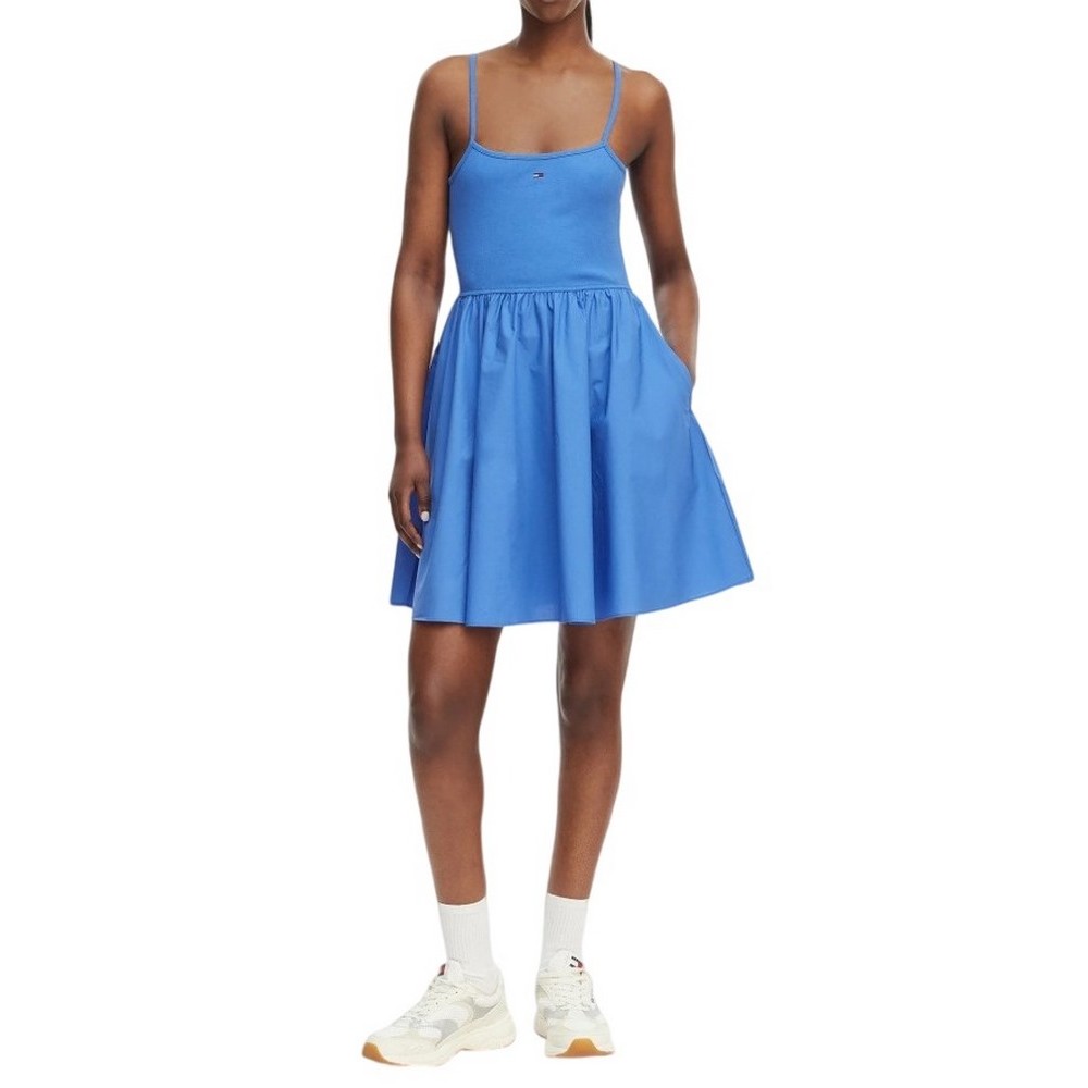 TOMMY JEANS RIB POPLIN MIX STRAPPY DRESS ΦΟΡΕΜΑ ΓΥΝΑΙΚΕΙΟ BLUE