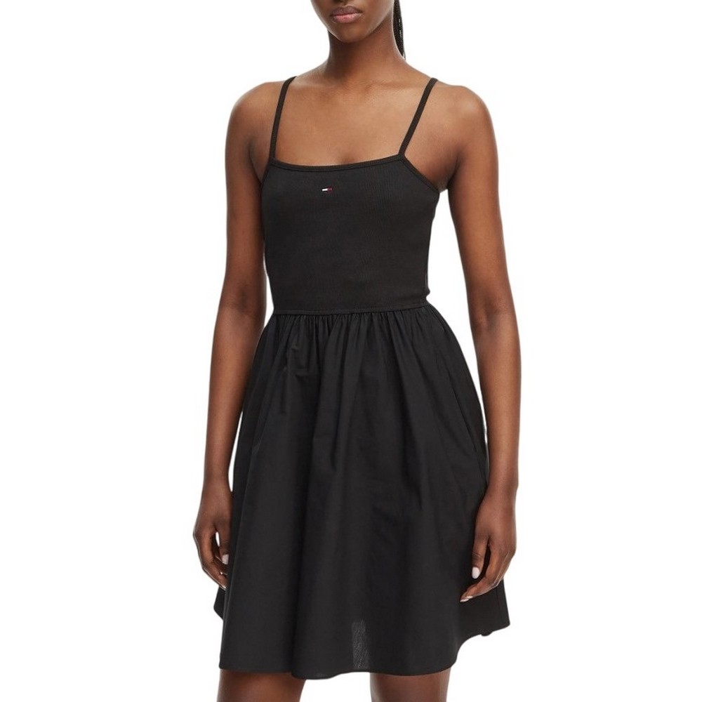 TOMMY JEANS RIB POPLIN MIX STRAPPY DRESS ΦΟΡΕΜΑ ΓΥΝΑΙΚΕΙΟ BLACK