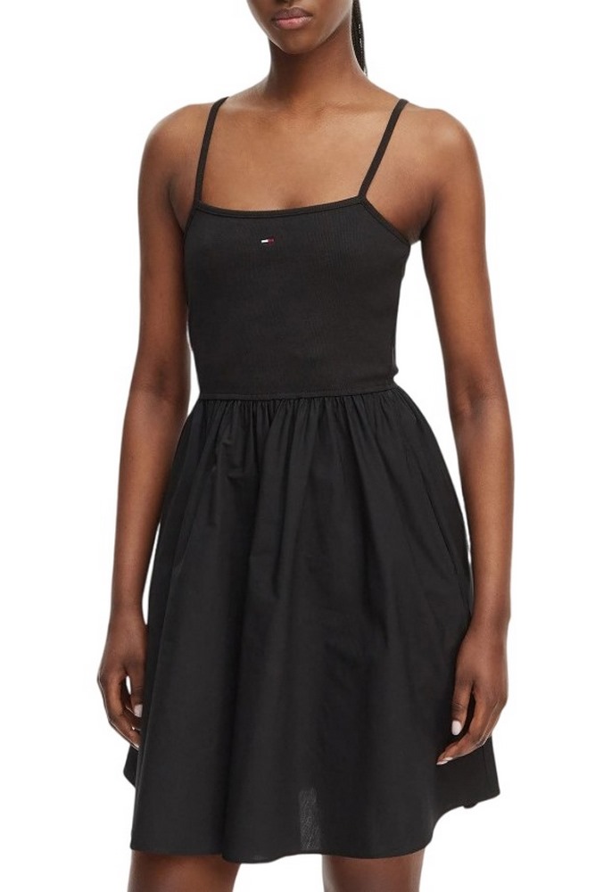 TOMMY JEANS RIB POPLIN MIX STRAPPY DRESS ΦΟΡΕΜΑ ΓΥΝΑΙΚΕΙΟ BLACK