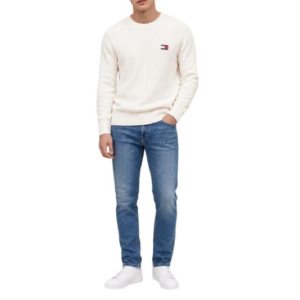 TOMMY JEANS REG BADGE SWEATER ΠΛΕΚΤΗ ΜΠΛΟΥΖΑ ΑΝΔΡΙΚΗ OFF WHITE