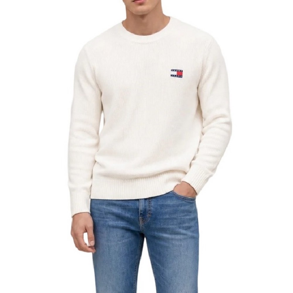 TOMMY JEANS REG BADGE SWEATER ΠΛΕΚΤΗ ΜΠΛΟΥΖΑ ΑΝΔΡΙΚΗ OFF WHITE
