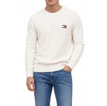 TOMMY JEANS REG BADGE SWEATER ΠΛΕΚΤΗ ΜΠΛΟΥΖΑ ΑΝΔΡΙΚΗ OFF WHITE
