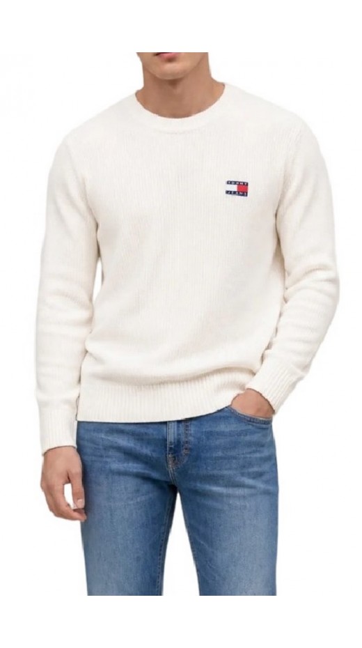 TOMMY JEANS REG BADGE SWEATER ΠΛΕΚΤΗ ΜΠΛΟΥΖΑ ΑΝΔΡΙΚΗ OFF WHITE