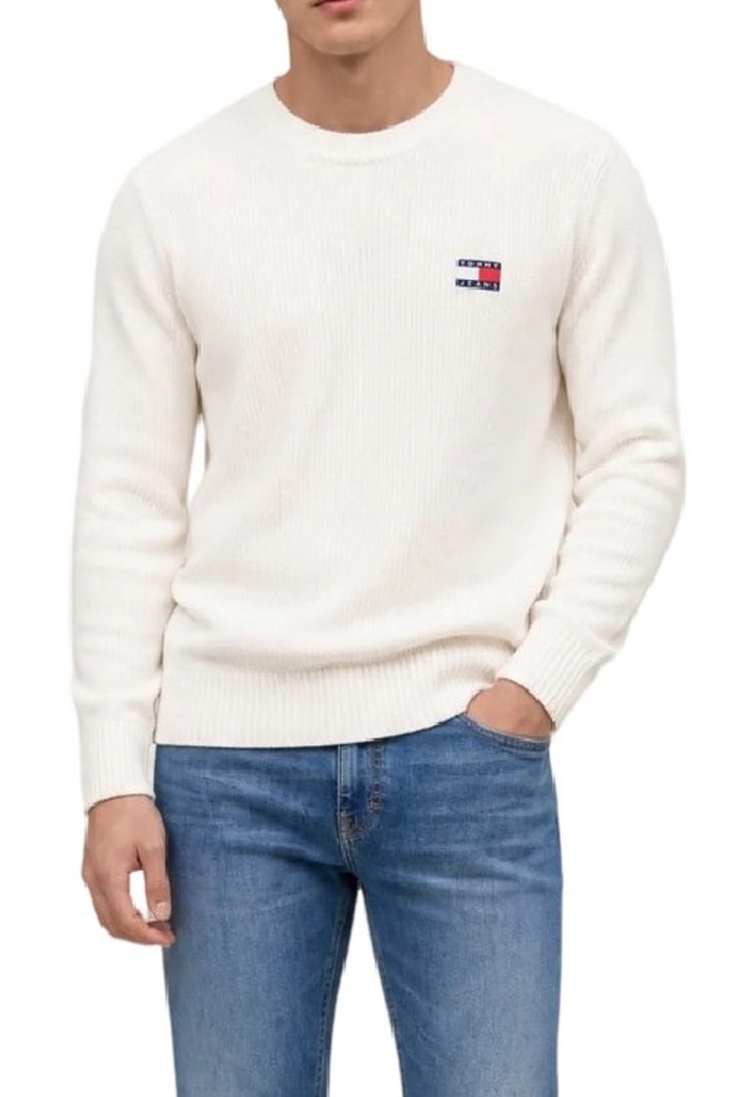 TOMMY JEANS REG BADGE SWEATER ΠΛΕΚΤΗ ΜΠΛΟΥΖΑ ΑΝΔΡΙΚΗ OFF WHITE