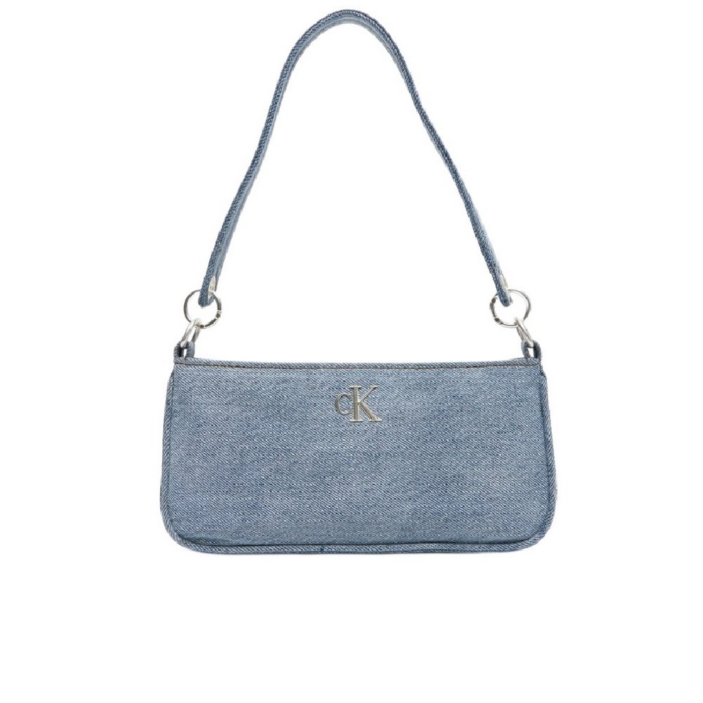 CALVIN KLEIN DENIM SHOULDER POUCH W/STRAP ΤΣΑΝΤΑ ΓΥΝΑΙΚΕΙΑ BLUΕ DENIM