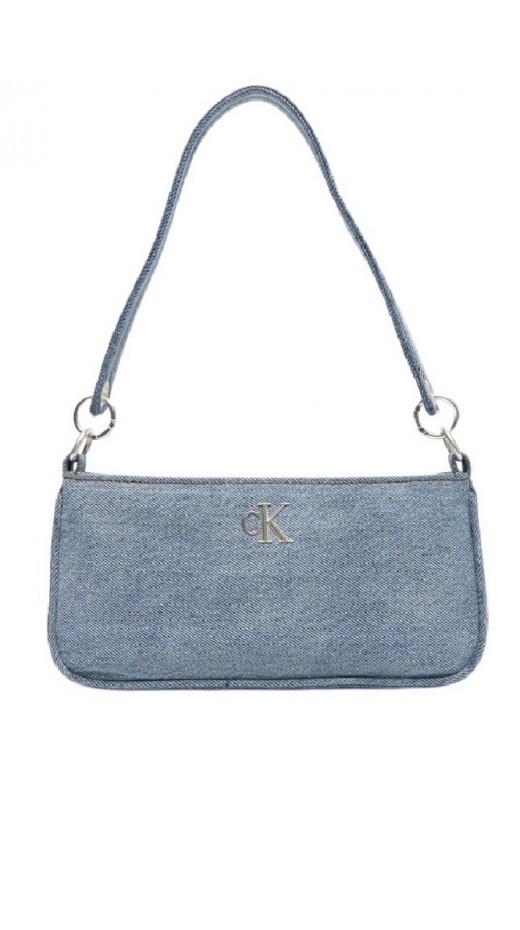CALVIN KLEIN DENIM SHOULDER POUCH W/STRAP ΤΣΑΝΤΑ ΓΥΝΑΙΚΕΙΑ BLUΕ DENIM