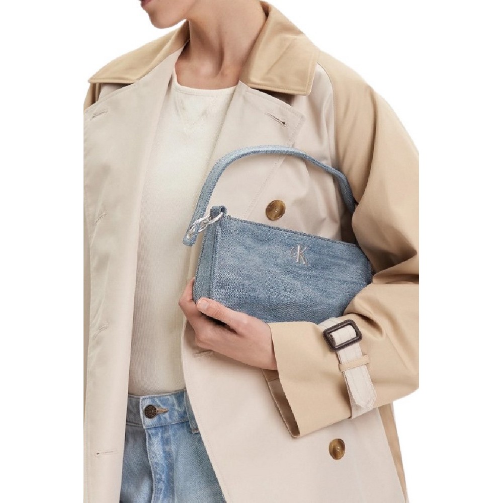 CALVIN KLEIN DENIM SHOULDER POUCH W/STRAP ΤΣΑΝΤΑ ΓΥΝΑΙΚΕΙΑ BLUΕ DENIM