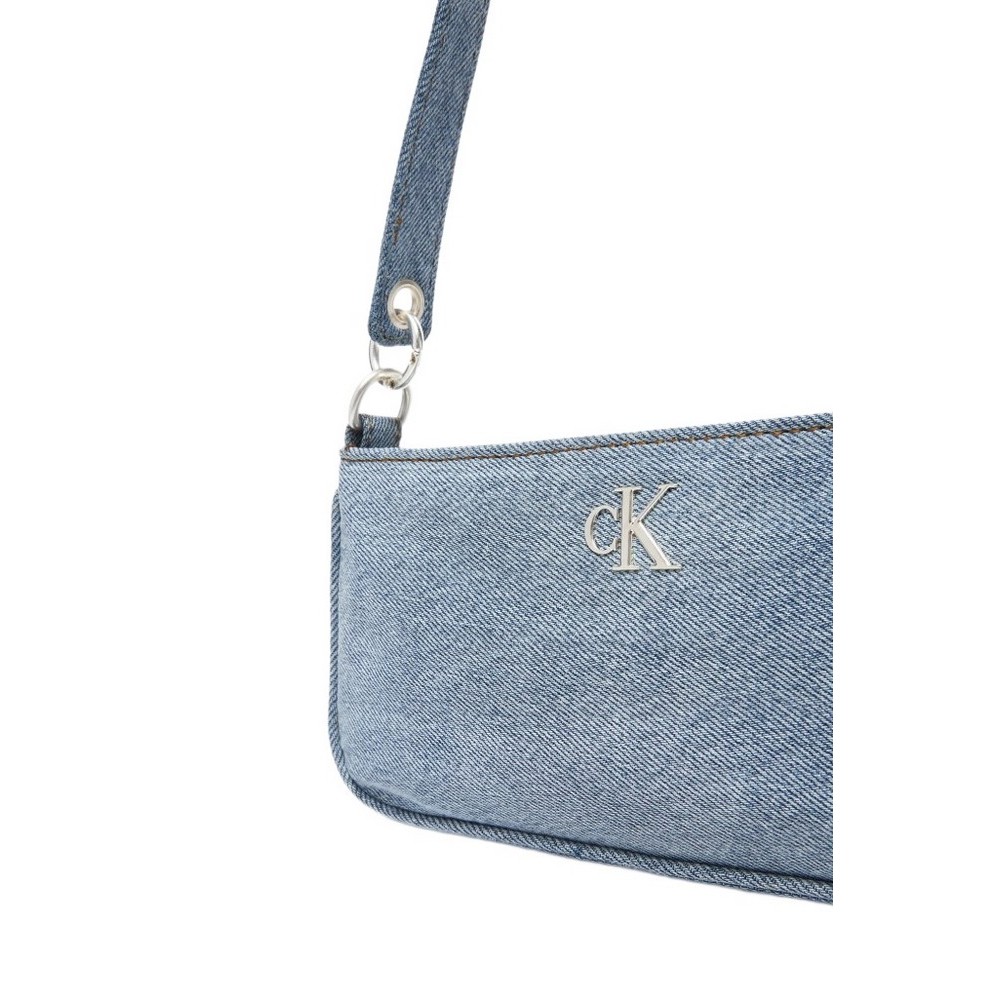 CALVIN KLEIN DENIM SHOULDER POUCH W/STRAP ΤΣΑΝΤΑ ΓΥΝΑΙΚΕΙΑ BLUΕ DENIM