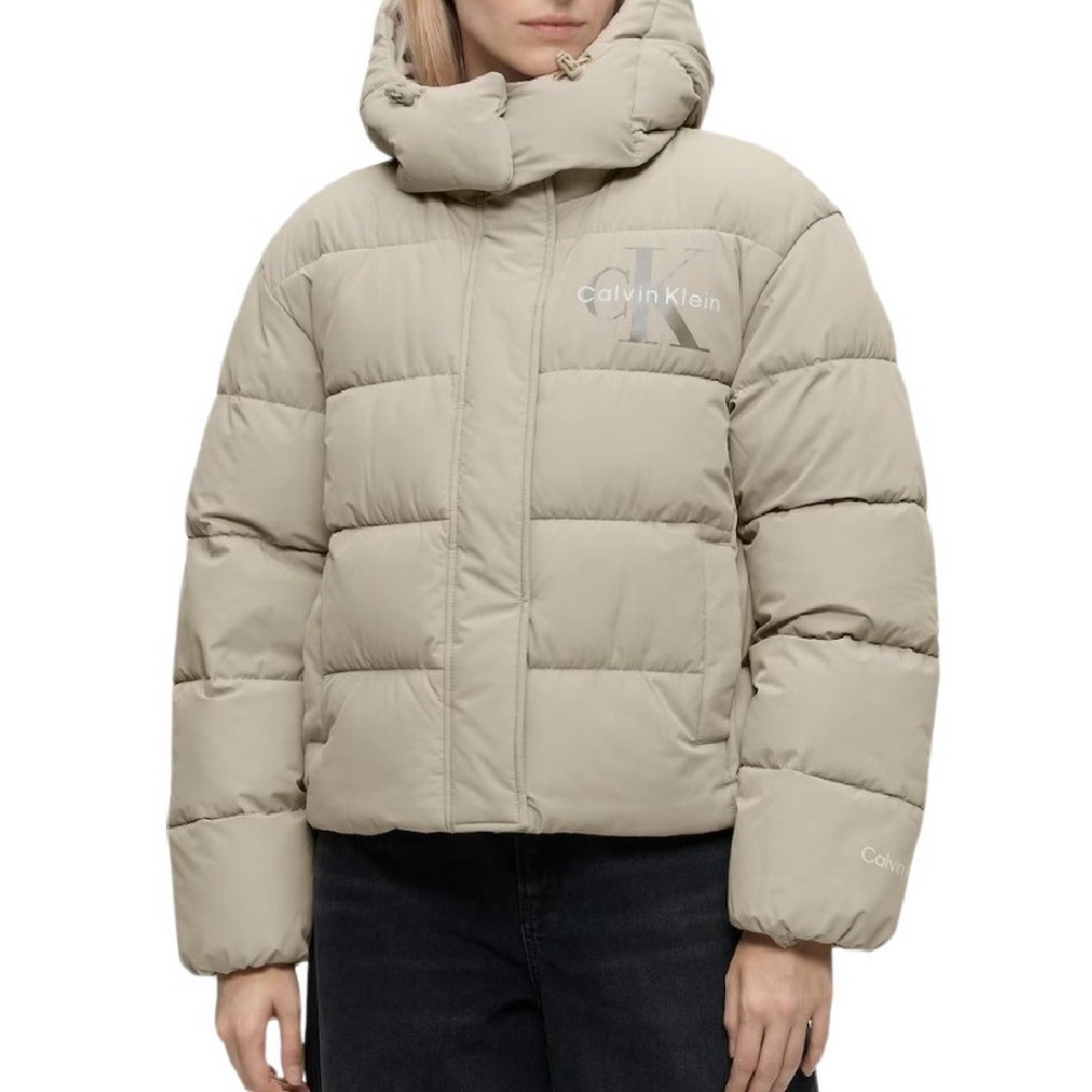 CALVIN KLEIN JEANS MATTE MW MONOLOGO SHORT PUFFER ΜΠΟΥΦΑΝ ΓΥΝΑΙΚΕΙΟ BEIGE