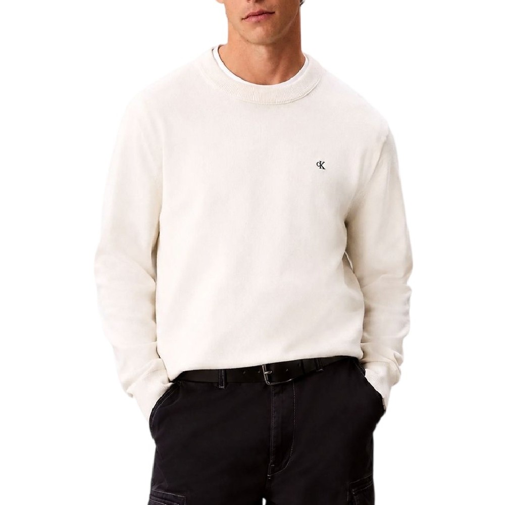 CALVIN KLEIN JEANS EU CLSC CTTN CRWNK SWTR 12GG ΜΠΛΟΥΖΑ ΠΛΕΚΤΗ ΑΝΔΡΙΚΗ OFF WHITE