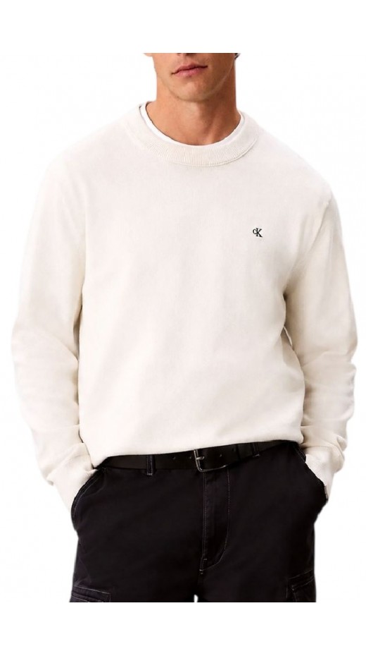 CALVIN KLEIN JEANS EU CLSC CTTN CRWNK SWTR 12GG ΜΠΛΟΥΖΑ ΠΛΕΚΤΗ ΑΝΔΡΙΚΗ OFF WHITE