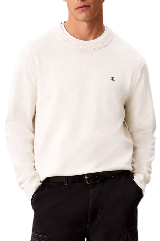 CALVIN KLEIN JEANS EU CLSC CTTN CRWNK SWTR 12GG ΜΠΛΟΥΖΑ ΠΛΕΚΤΗ ΑΝΔΡΙΚΗ OFF WHITE