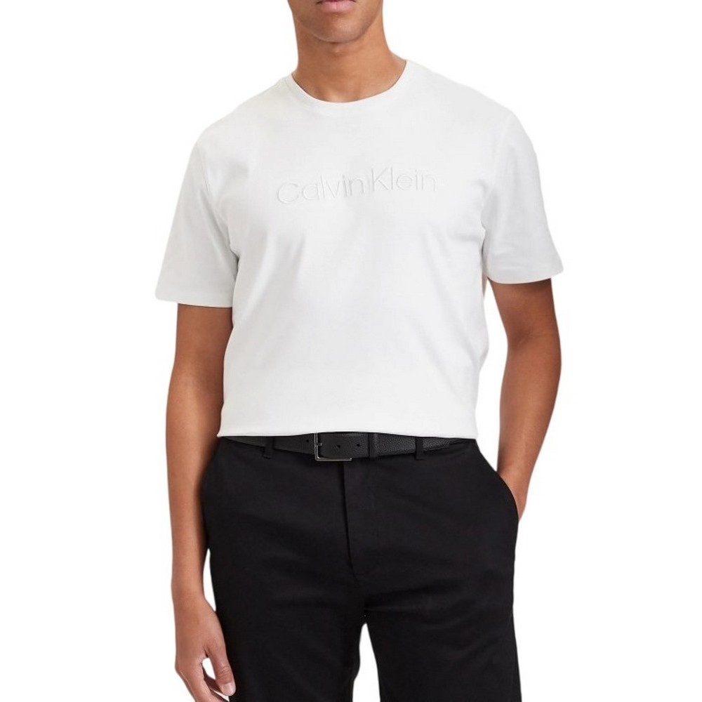 CALVIN KLEIN SLK INTERLOCK EMB STND LOGO  T-SHIRT ΜΠΛΟΥΖΑ ΑΝΔΡΙΚΗ BRIGHT WHITE