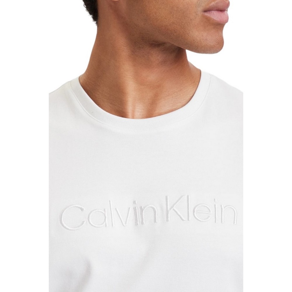 CALVIN KLEIN SLK INTERLOCK EMB STND LOGO  T-SHIRT ΜΠΛΟΥΖΑ ΑΝΔΡΙΚΗ BRIGHT WHITE