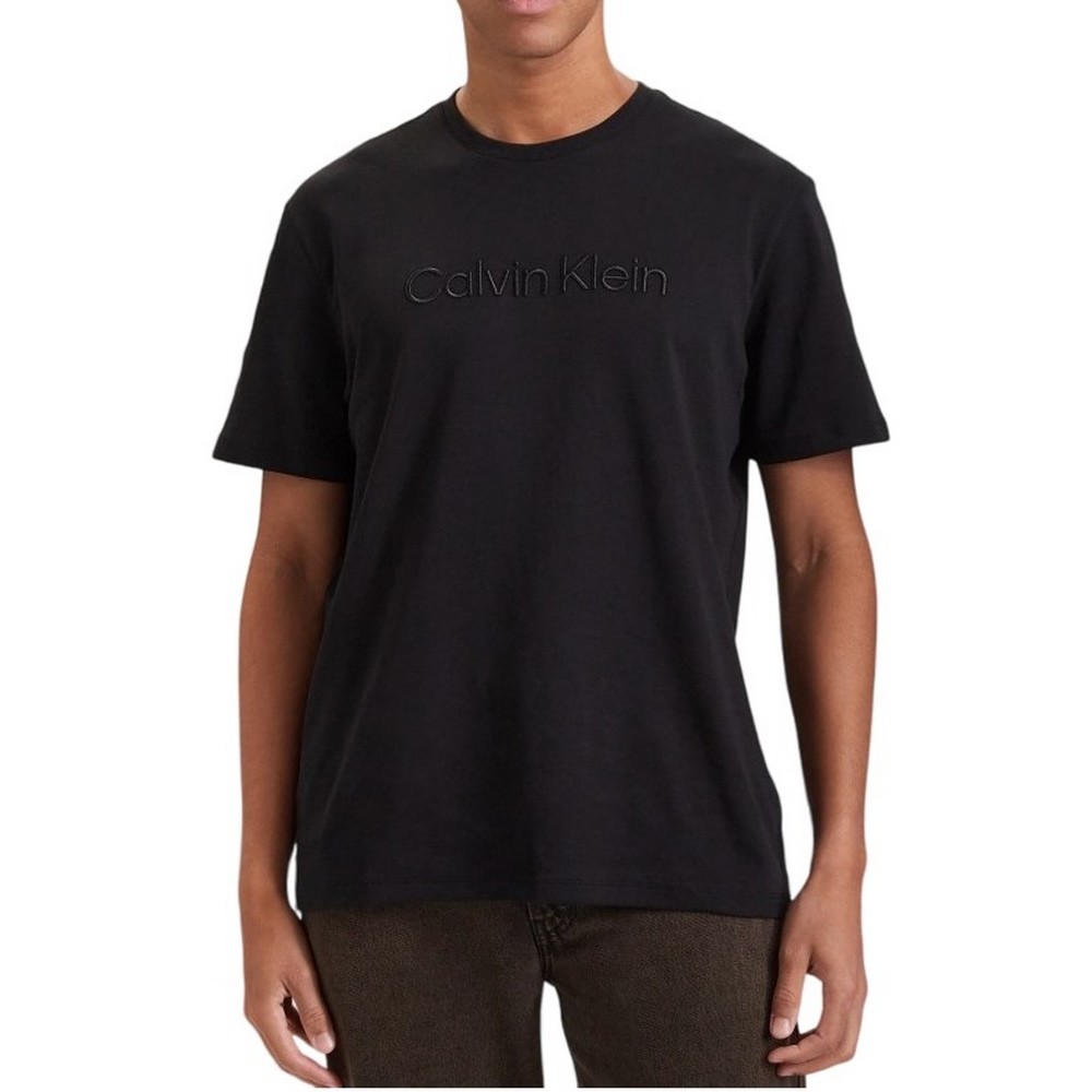 CALVIN KLEIN SLK INTERLOCK EMB STND LOGO  T-SHIRT ΜΠΛΟΥΖΑ ΑΝΔΡΙΚΗ BLACK