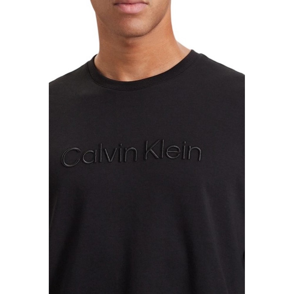 CALVIN KLEIN SLK INTERLOCK EMB STND LOGO  T-SHIRT ΜΠΛΟΥΖΑ ΑΝΔΡΙΚΗ BLACK