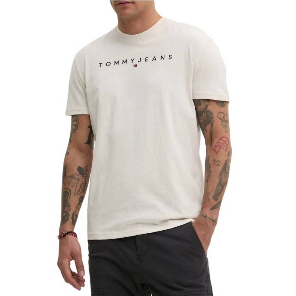 TOMMY JEANS REG LINEAR LOGO TEE EXT T-SHIRT ΜΠΛΟΥΖΑ ΑΝΔΡΙΚΗ WHITE