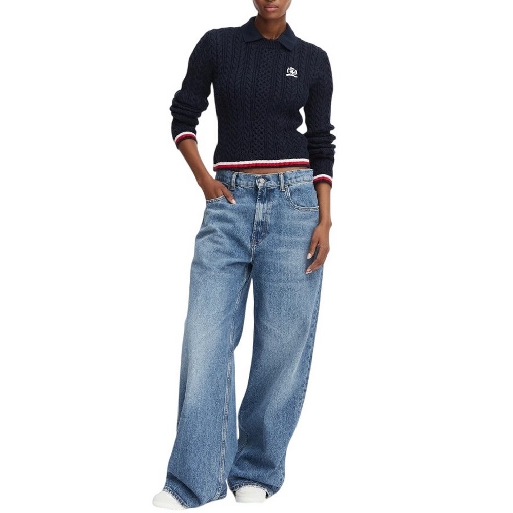 TOMMY JEANS RWB TIPPING SWEATER ΠΛΕΚΤΗ ΜΠΛΟΥΖΑ ΓΥΝΑΙΚΕΙΑ NAVY