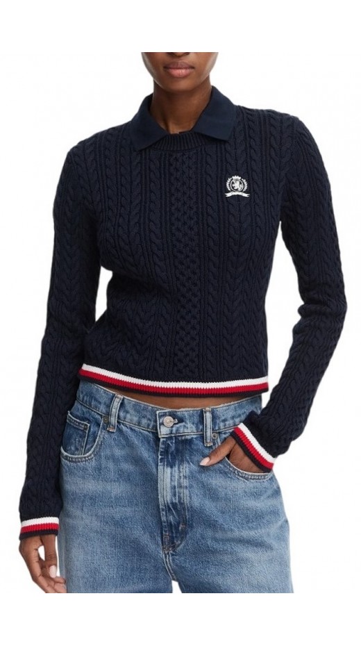 TOMMY JEANS RWB TIPPING SWEATER ΠΛΕΚΤΗ ΜΠΛΟΥΖΑ ΓΥΝΑΙΚΕΙΑ NAVY