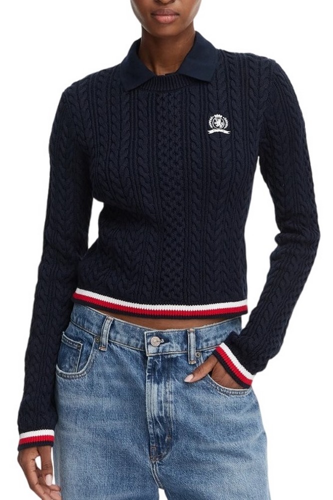 TOMMY JEANS RWB TIPPING SWEATER ΠΛΕΚΤΗ ΜΠΛΟΥΖΑ ΓΥΝΑΙΚΕΙΑ NAVY