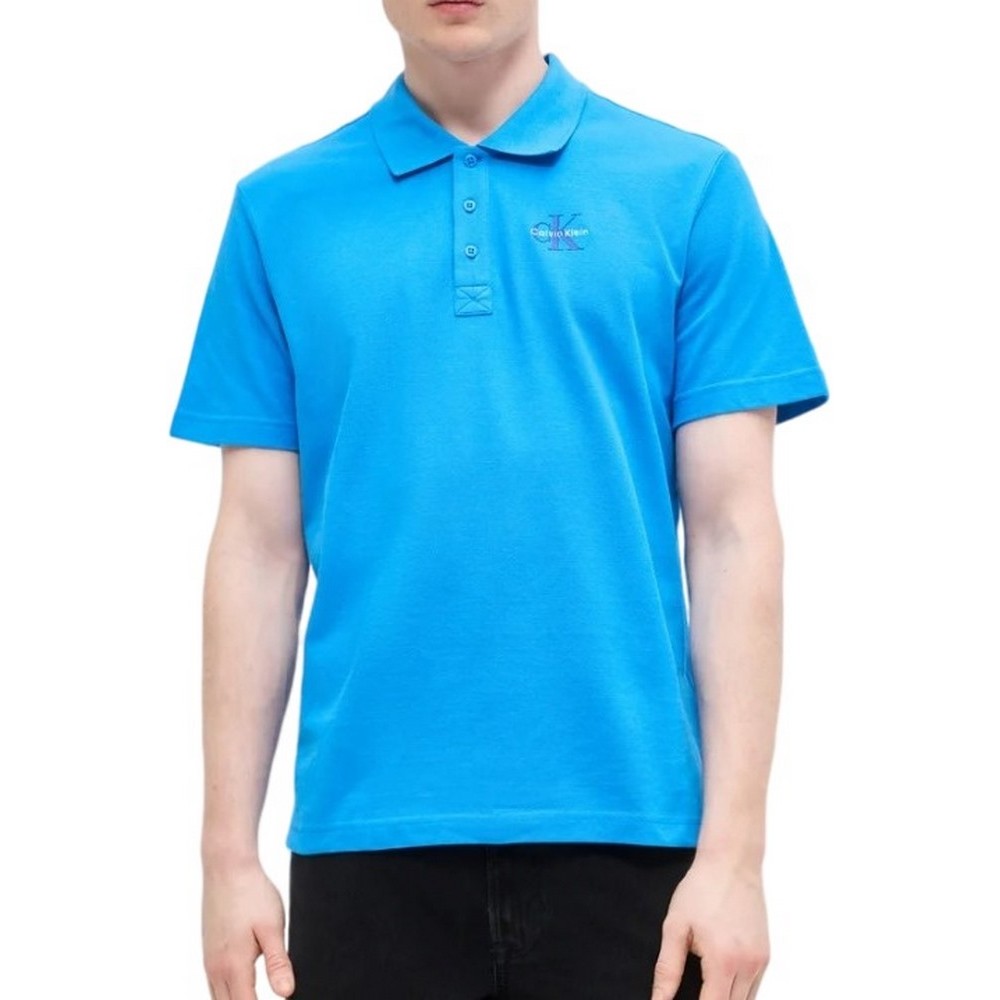 CALVIN KLEIN JEANS EASY MONOLOGO CASUAL PIQUE T-SHIRT ΜΠΛΟΥΖΑ ΑΝΔΡΙΚΗ BLUE