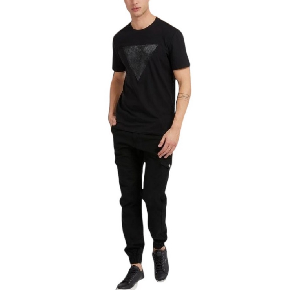 GUESS SS CN SHINY GEL TRIANGLE TEE T-SHIRT ΑΝΔΡΙΚΟ BLACK