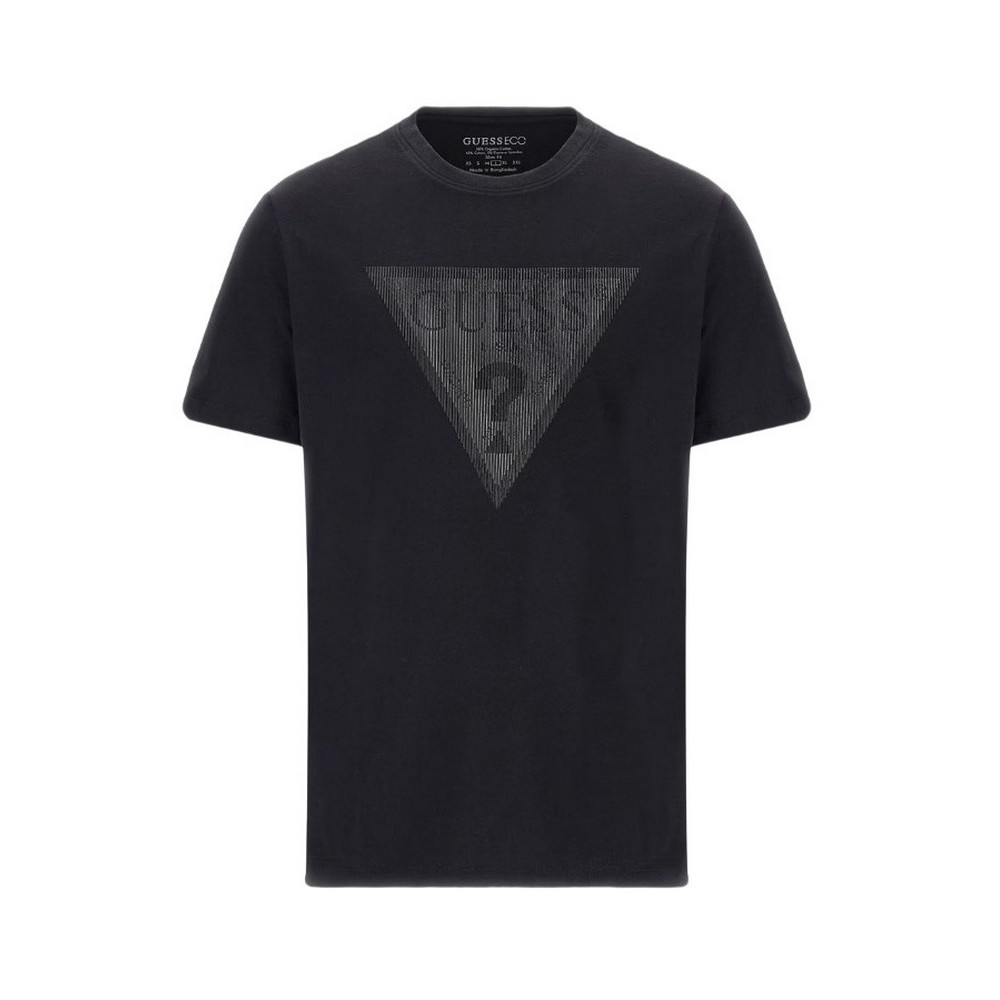GUESS SS CN SHINY GEL TRIANGLE TEE T-SHIRT ΑΝΔΡΙΚΟ BLACK