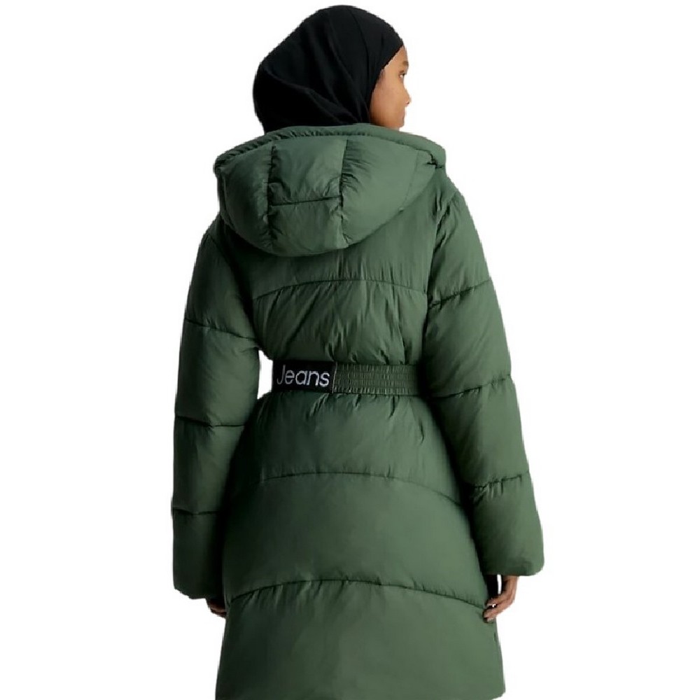 CALVIN KLEIN JEANS LOGO BELT LONG PUFFER ΜΠΟΥΦΑΝ ΓΥΝΑΙΚΕΙΟ GREEN