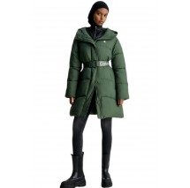 CALVIN KLEIN JEANS LOGO BELT LONG PUFFER ΜΠΟΥΦΑΝ ΓΥΝΑΙΚΕΙΟ GREEN