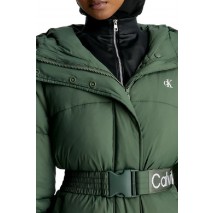 CALVIN KLEIN JEANS LOGO BELT LONG PUFFER ΜΠΟΥΦΑΝ ΓΥΝΑΙΚΕΙΟ GREEN