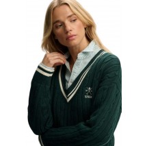 SUPERDRY D2 STUD CRICKET CLUB JUMPER ΜΠΛΟΥΖΑ ΠΛΕΚΤΗ ΓΥΝΑΙΚΕΙΑ GREEN