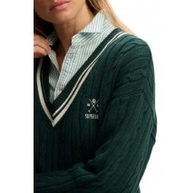 SUPERDRY D2 STUD CRICKET CLUB JUMPER ΜΠΛΟΥΖΑ ΠΛΕΚΤΗ ΓΥΝΑΙΚΕΙΑ GREEN