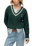 SUPERDRY D2 STUD CRICKET CLUB JUMPER ΜΠΛΟΥΖΑ ΠΛΕΚΤΗ ΓΥΝΑΙΚΕΙΑ GREEN