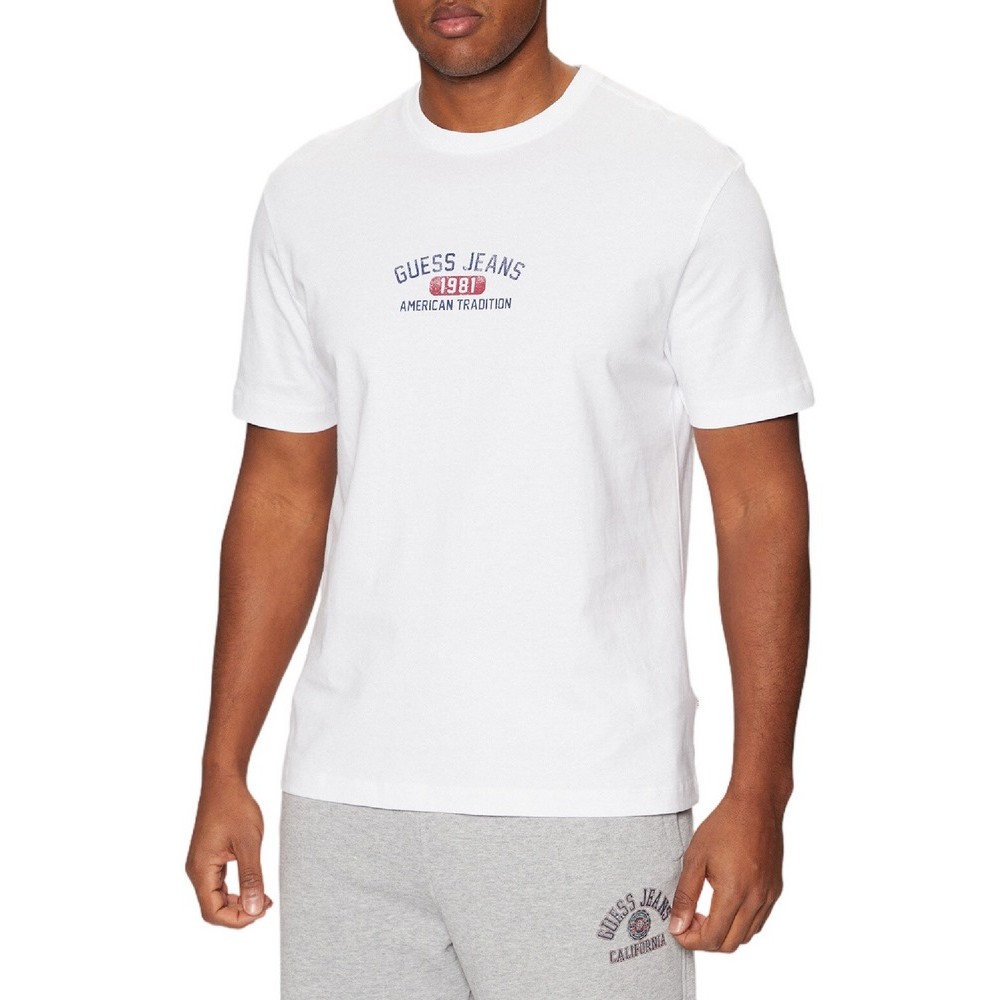 GUESS JEANS SS CN REG PRINTED TEE T-SHIRT ΜΠΛΟΥΖΑ ΑΝΔΡΙΚΗ WHITE