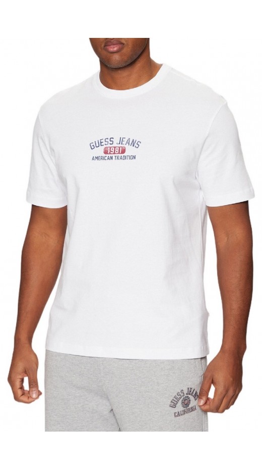 GUESS JEANS SS CN REG PRINTED TEE T-SHIRT ΜΠΛΟΥΖΑ ΑΝΔΡΙΚΗ WHITE