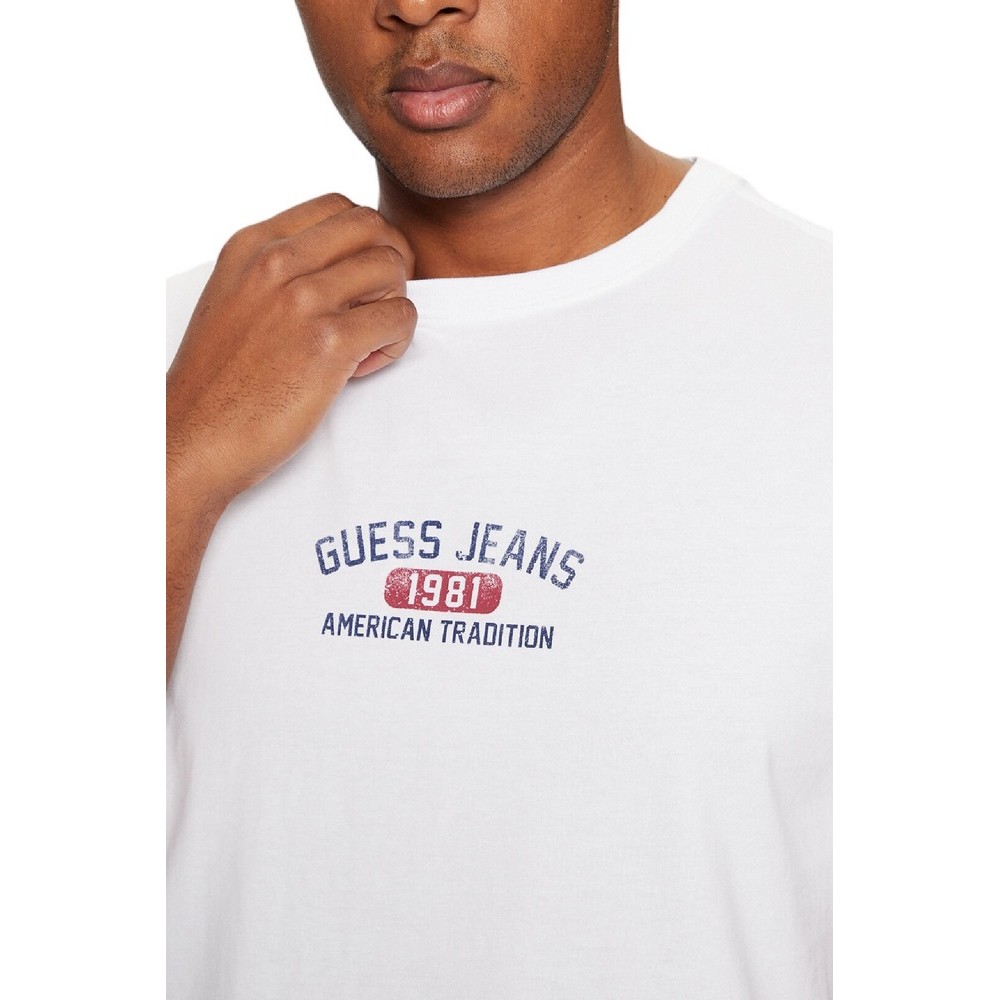 GUESS JEANS SS CN REG PRINTED TEE T-SHIRT ΜΠΛΟΥΖΑ ΑΝΔΡΙΚΗ WHITE