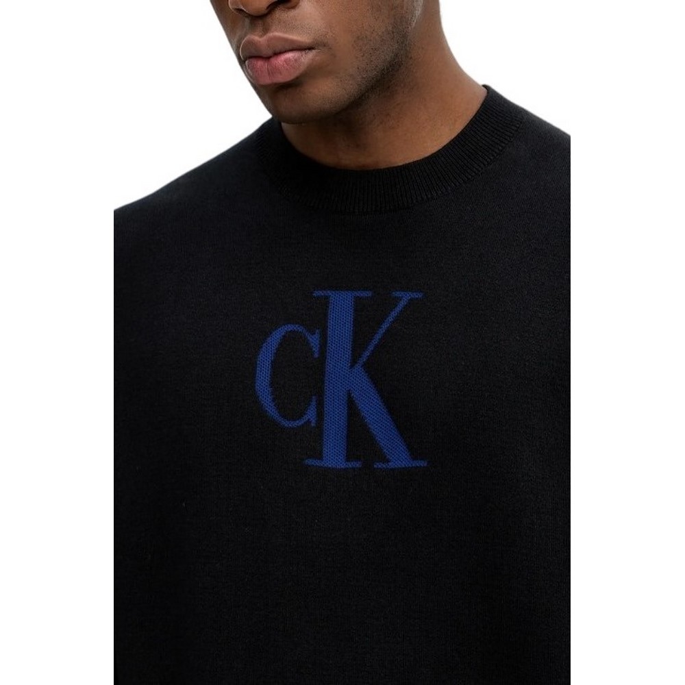 CALVIN KLEIN JEANS LS CTTN CASHMERE 3D LOGO CRWNK S ΜΠΛΟΥΖΑ ΠΛΕΚΤΗ ΑΝΔΡΙΚΗ BLACK