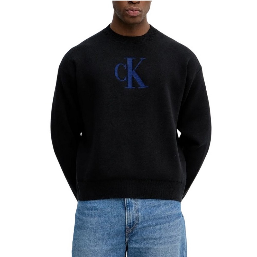CALVIN KLEIN JEANS LS CTTN CASHMERE 3D LOGO CRWNK S ΜΠΛΟΥΖΑ ΠΛΕΚΤΗ ΑΝΔΡΙΚΗ BLACK