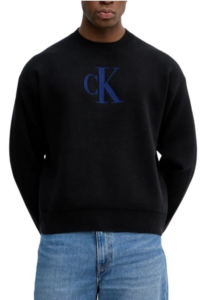 CALVIN KLEIN JEANS LS CTTN CASHMERE 3D LOGO CRWNK S ΜΠΛΟΥΖΑ ΠΛΕΚΤΗ ΑΝΔΡΙΚΗ BLACK