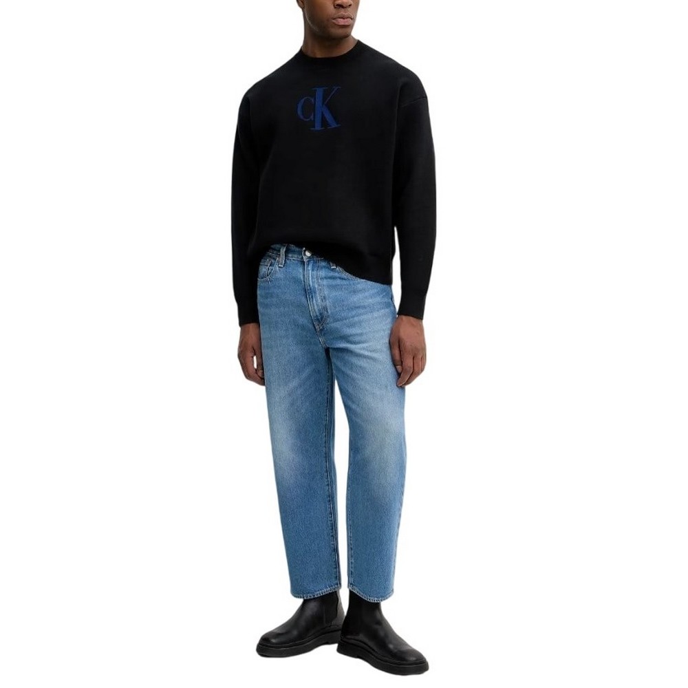 CALVIN KLEIN JEANS LS CTTN CASHMERE 3D LOGO CRWNK S ΜΠΛΟΥΖΑ ΠΛΕΚΤΗ ΑΝΔΡΙΚΗ BLACK