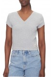 CALVIN KLEIN JEANS  WOVEN LABEL RIB VNECK T-SHIRT ΜΠΛΟΥΖΑ ΓΥΝΑΙΚΕΙΑ GREY