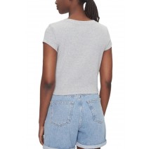CALVIN KLEIN JEANS  WOVEN LABEL RIB VNECK T-SHIRT ΜΠΛΟΥΖΑ ΓΥΝΑΙΚΕΙΑ GREY