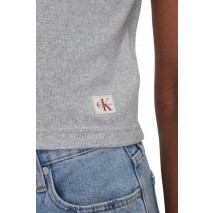 CALVIN KLEIN JEANS  WOVEN LABEL RIB VNECK T-SHIRT ΜΠΛΟΥΖΑ ΓΥΝΑΙΚΕΙΑ GREY