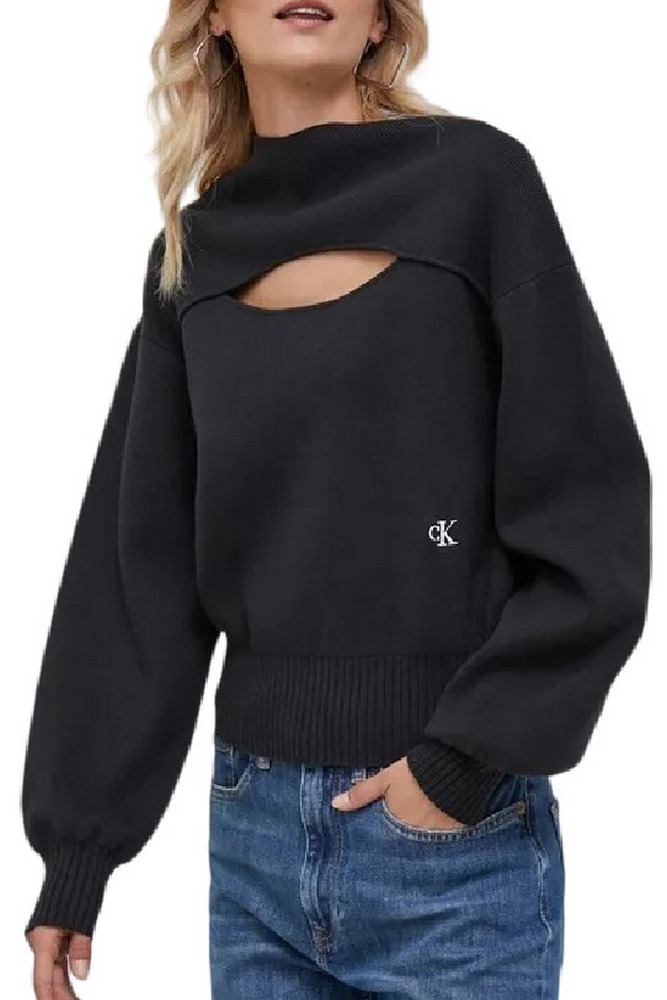CALVIN KLEIN JEANS CUT OUT LOOSE SWEATER ΜΠΛΟΥΖΑ ΦΟΥΤΕΡ ΓΥΝΑΙΚΕΙΑ BLACK