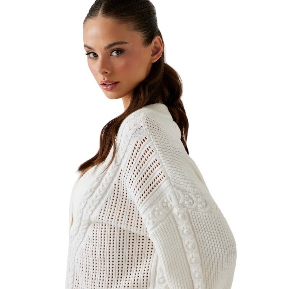GUESS LS VN ETSUKO CABLE SWTR ΜΠΛΟΥΖΑ ΠΛΕΚΤΗ ΓΥΝΑΙΚΕΙα ECRU