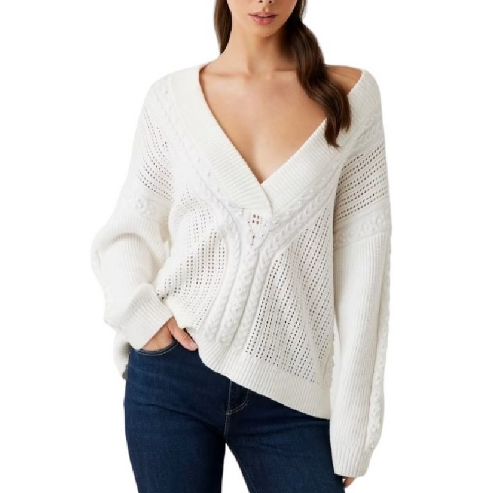 GUESS LS VN ETSUKO CABLE SWTR ΜΠΛΟΥΖΑ ΠΛΕΚΤΗ ΓΥΝΑΙΚΕΙα ECRU