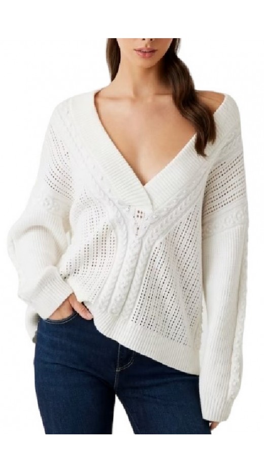 GUESS LS VN ETSUKO CABLE SWTR ΜΠΛΟΥΖΑ ΠΛΕΚΤΗ ΓΥΝΑΙΚΕΙα ECRU