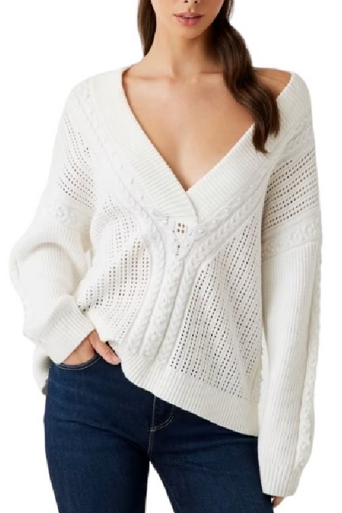 GUESS LS VN ETSUKO CABLE SWTR ΜΠΛΟΥΖΑ ΠΛΕΚΤΗ ΓΥΝΑΙΚΕΙα ECRU