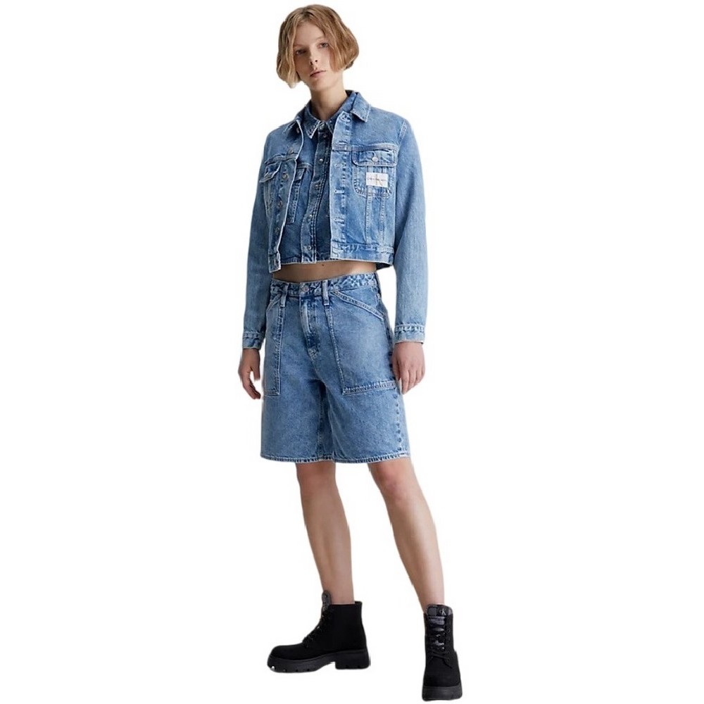 CALVIN KLEIN JEANS 90S STRAIGHT SHORT UTILITY ΒΕΡΜΟΥΔΑ ΓΥΝΑΙΚΕΙΑ BLUΕ DENIM